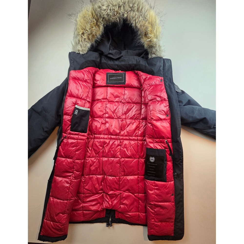 Andrew Marc Black Winter Parka Jacket with Red Lining - Men's XL